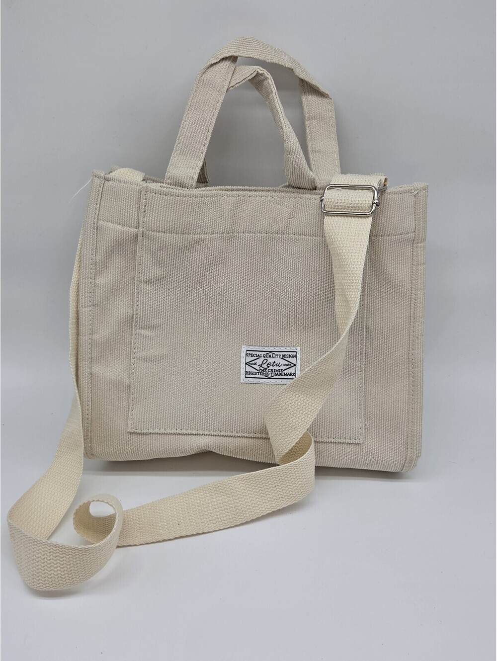 Letu The Crimie Cream Corduroy Tote Bag Adjustable Shoulder Strap Crossbody